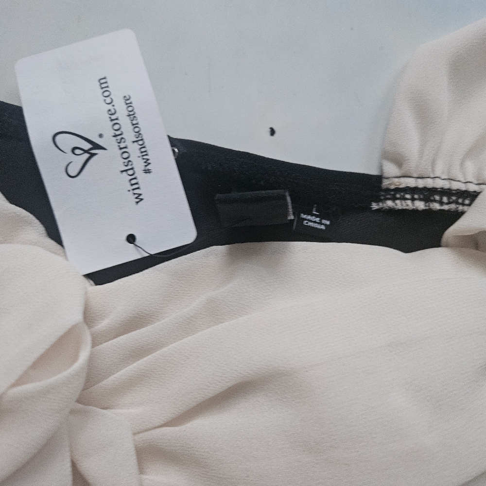 Coquette Black & Cream Off-Shoulder Dress Chiffon Feminine Mini Dress - Picture 16 of 16